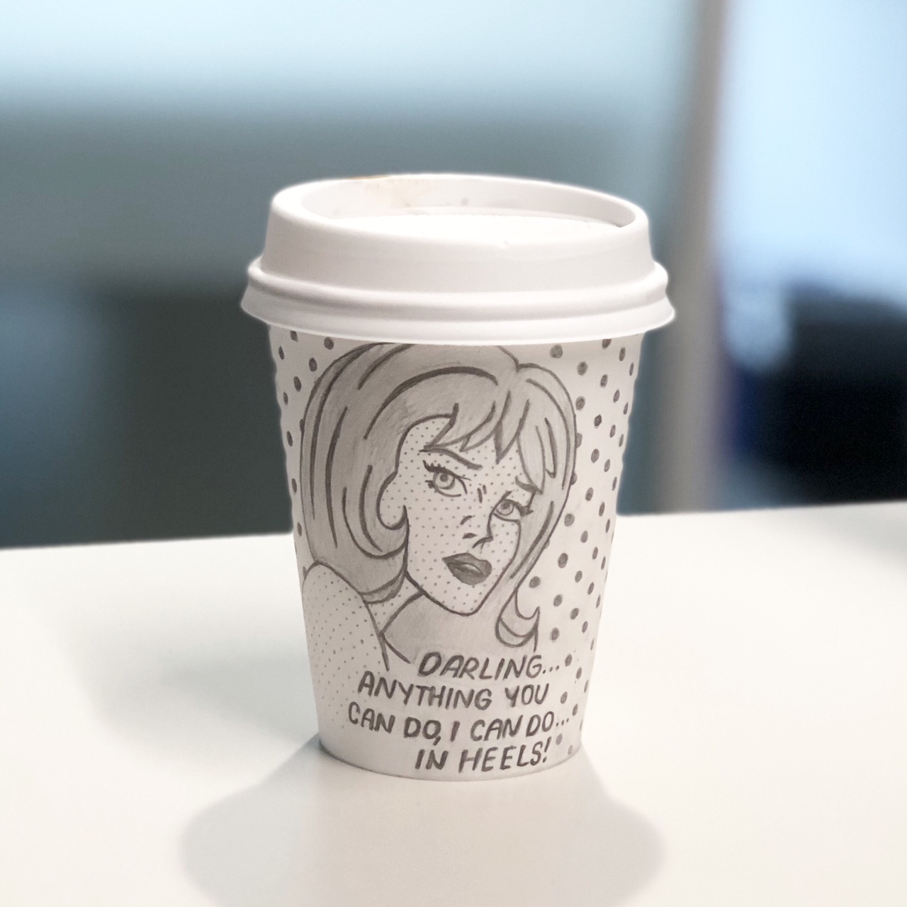 Pop art cartoon coffee cup sketch