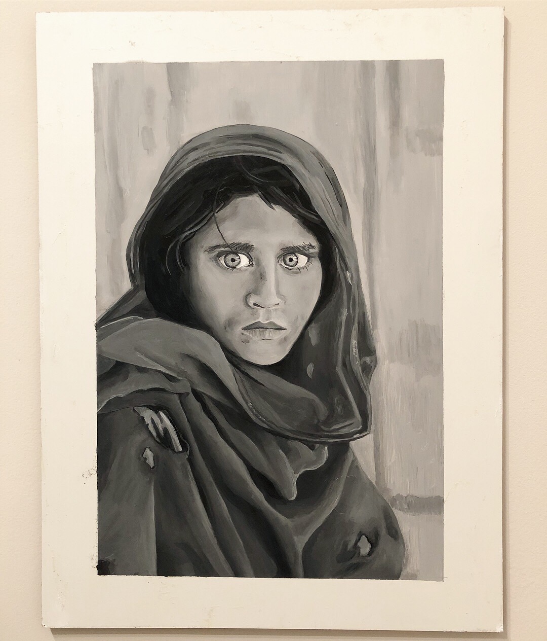 Nat Geo afghan girl monochromatic oil painting