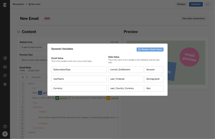 MessageHub email dynamic content prototype